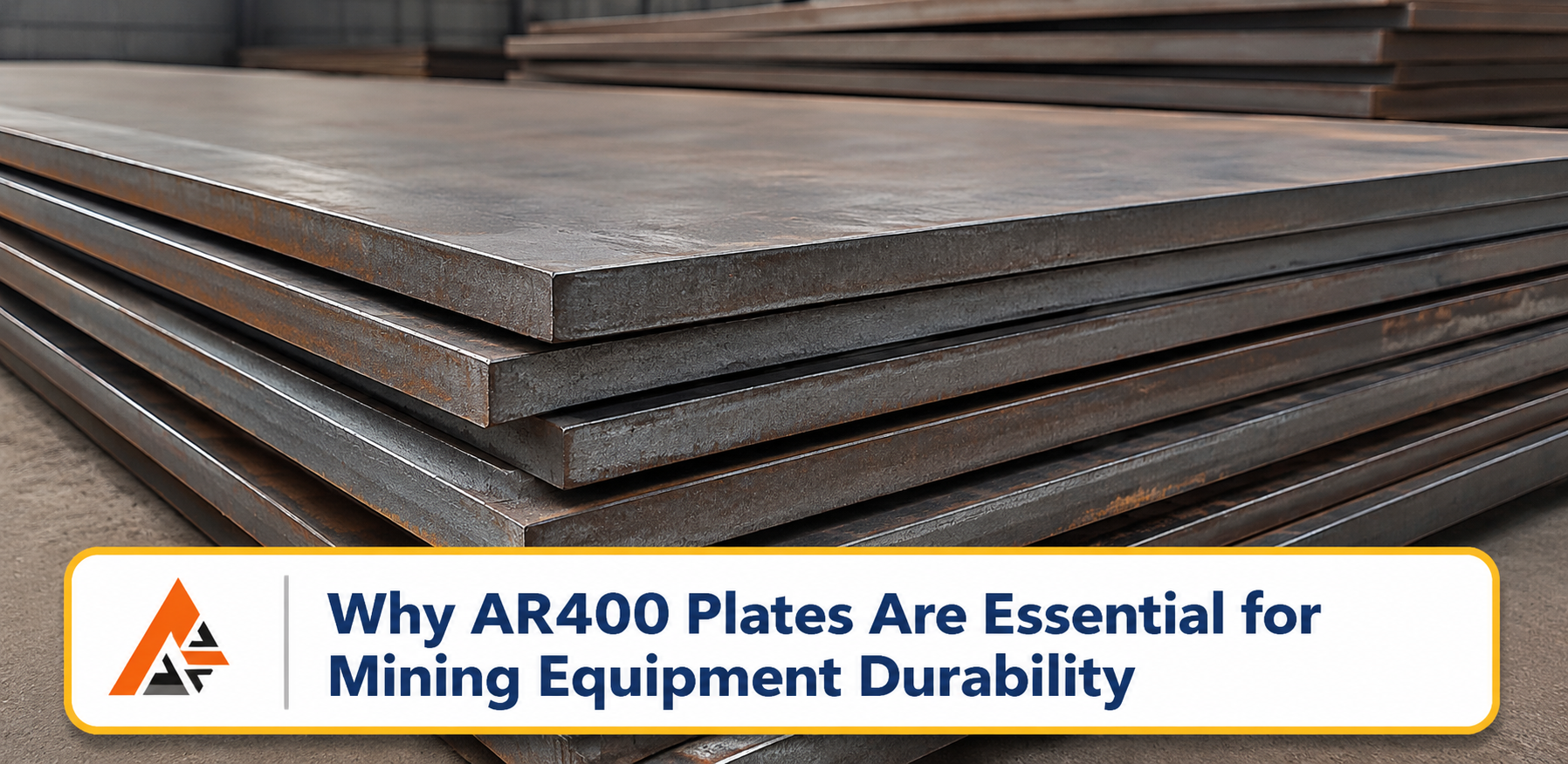 AR400 steel plates stacked in an industrial warehouse